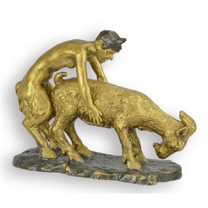 Bronzefigur Faunus und Ziege, A BRONZE GROUP OF A FAUN AND GOAT