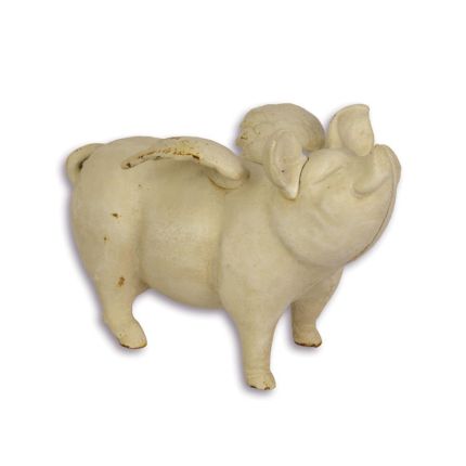 Gusseisen-Spardose geflügeltes Schwein, weiß, A CAST IRON FLYING PIG BANK, WHITE