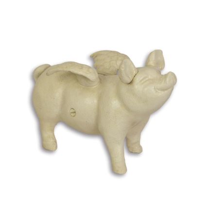 Gusseisen-Spardose geflügeltes Schwein, weiß, A CAST IRON FLYING PIG BANK, WHITE