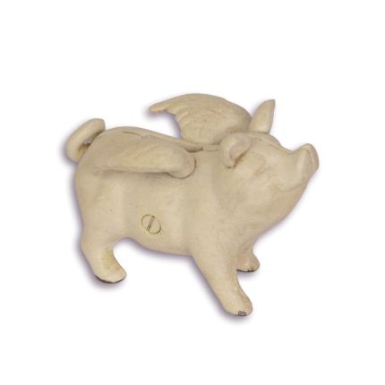 Kleine Spardose geflügeltes Schwein, weiß, A CAST IRON MINI FLYING PIG BANK, WHITE