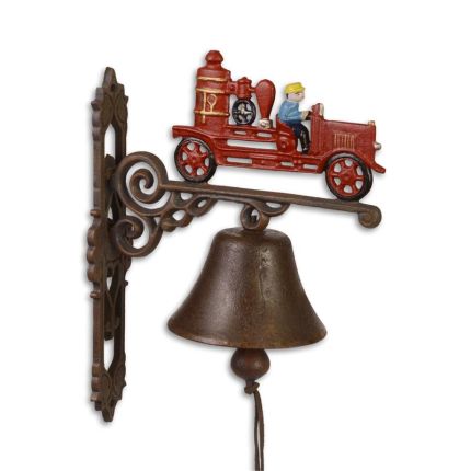 Paar Wandglocken mit Feuerwehrauto, A PAIR OF CAST IRON FIRE ENGINE BELLS