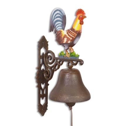 Große Gusseisen-Wandglocke mit Hahn, A LARGE CAST IRON ROOSTER BELL