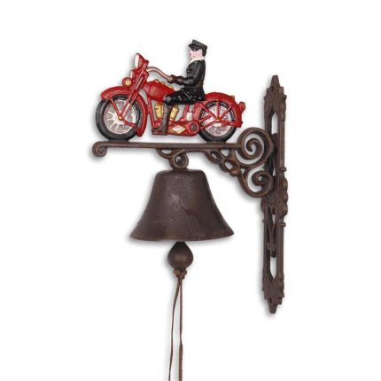 Paar Wandglocken mit Motorrad aus Gusseisen, A PAIR OF CAST IRON RED MOTORCYCLE BELLS