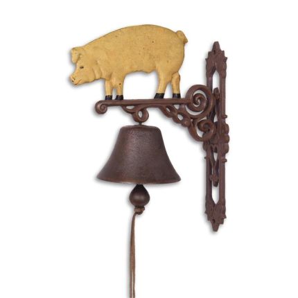 2er-Set Gusseisen-Wandglocke mit Schweinefigur, A PAIR OF CAST IRON PIG BELLS