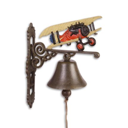 Paar Wandglocken mit Flugzeug aus Gusseisen, A PAIR OF CAST IRON AIRPLANE BELLS