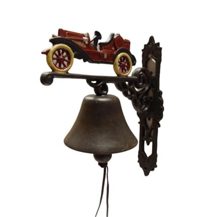 2er-Set Gusseisen-Wandglocken mit Oldtimermodell, A PAIR OF CAST IRON OLDTIMER BELLS - RED