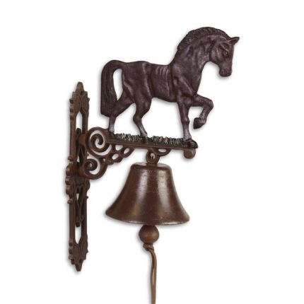 Paar Wandglocken aus Gusseisen mit Pferd, A PAIR OF CAST IRON BROWN HORSE BELLS