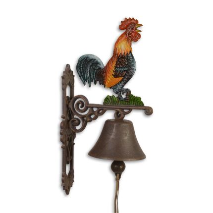 Paar Wandglocken mit Hahn aus Gusseisen, A PAIR OF CAST IRON CROWING ROOSTER BELLS