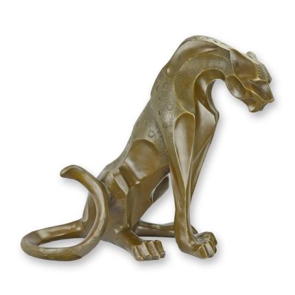 Moderne Bronzefigur sitzender Jaguar, A MODERNIST BRONZE SCULPTURE OF A SEATED JAGUAR