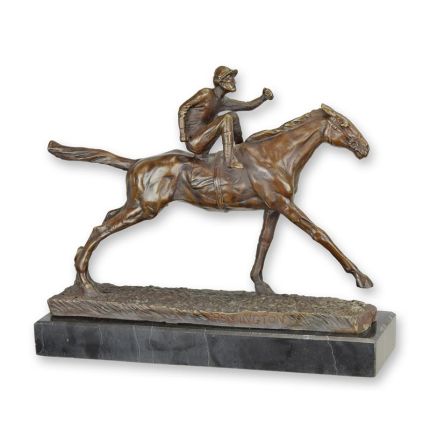 Bronzefigur Jockey und Pferd - Länge 29 cm