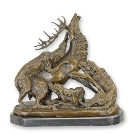 Bronzetierfigur Hirschjagd mit Hunden - Länge 38 cm