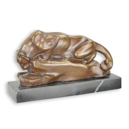 Bronzefigur Puma an Wasserstelle - Länge 29 cm