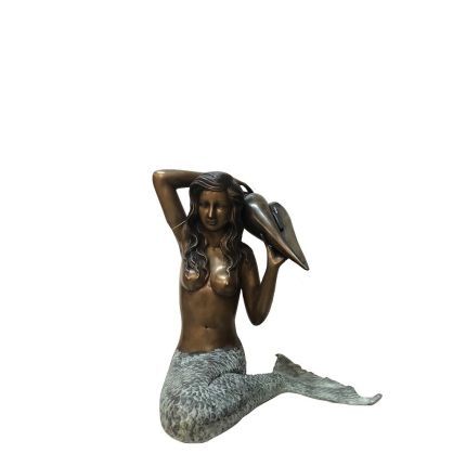 Bronze Figur, sitzende Meerjungfrau, zweifarbig, Mermaid