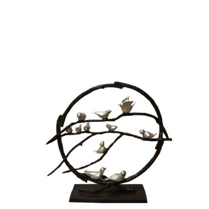 Bronze Figur, Kleine Vögel im Ring, Vogel, Tierfigur, Figur, Bronzefigur