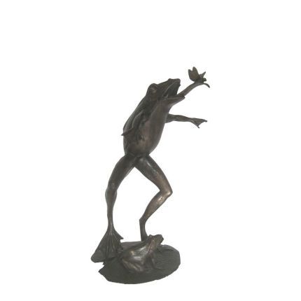 Bronze Figur, Frosch mit Libelle, dunkel, Wasserspeier, Brunnenfigur, Kröte, Tierfigur, Figur, Bronzefigur