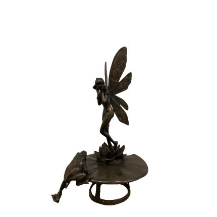 Bronze Figur, Elfe und Frosch, Amphore, Brunnenfigur