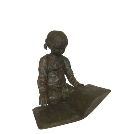 Bronze Figur, sitzendes Mädchen mit Buch, Figur, Bronzefigur