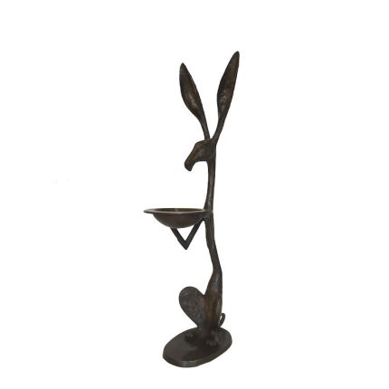 Bronze Figur, Sitzender Hase mit Schüssel, Tierfigur, Figur, Bronzefigur