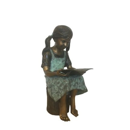 Bronze Figur, sitzendes Mädchen mit Buch, multicolor, Figur, Bronzefigur, Skulptur