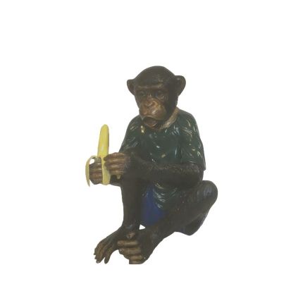 Bronze Figur, Affe sitzend mit Banane, Schimpanse, Tierfigur, Figur, Bronzefigur