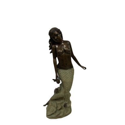 Bronzefigur Meerjungfrau, Brunnenfigur, zweifarbig, Mermaid, Gartenbrunnen