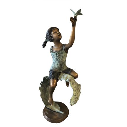 Bronze Figur, Mädchen mit Schmetterling, Bronzefigur, Statue, Skulptur