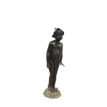 Bronze Figur, Junge mit Blumenhut, Figur, Bronzefigur