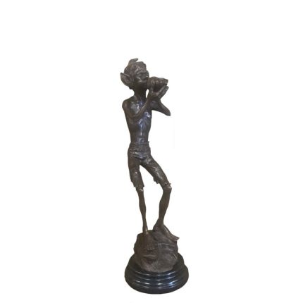 Bronze Figur, Kobold auf Marmorsockel, Bronzefigur, Gartenfigur, Gartendekoration