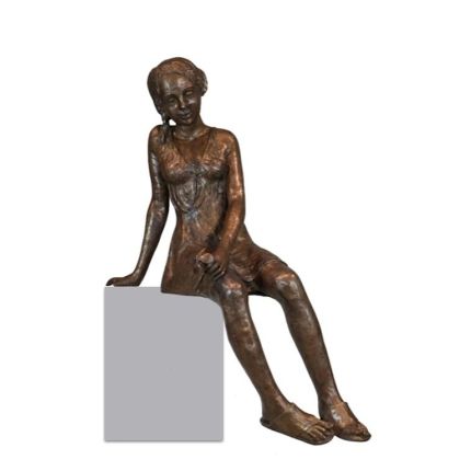 Bronze Figur, sitzende Frau mit Kleid, Skulptur, Statue