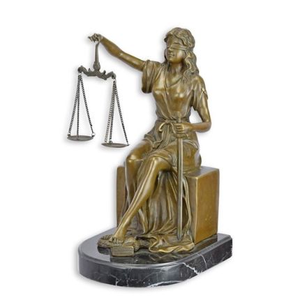 Bronzefigur sitzende Justitia als Buchstütze - H. 25 cm - Bürodekoration