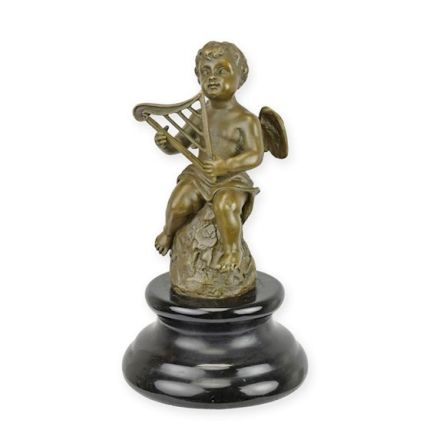 Bronzefigur Putte mit Harfe