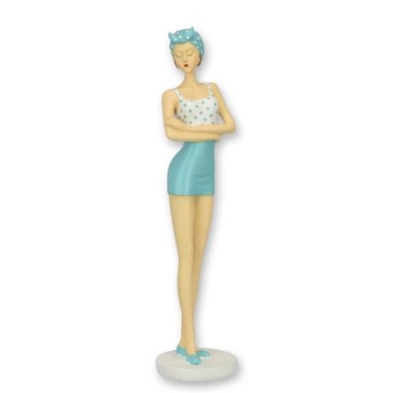 Frauenfigur im Badeanzug - Retro-Stil - hellblau - H. 33,1 cm - Polyresin