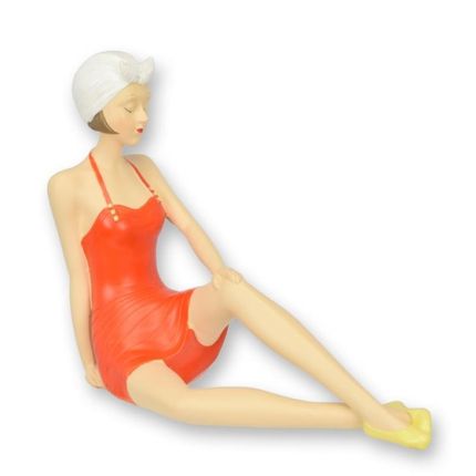Frauenfigur in rotem Badeanzug - Retro-Stil - H. 15,5 cm - Polyresin