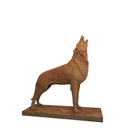 Gusseisen Figur, heulender Wolf, rostfarben, Tierfigur, Tier