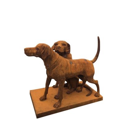 Gusseisen Figur, Hundepaar auf Platte, Tierfigur, Tier