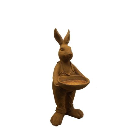 Gusseisen Figur, stehender Hase mit Schale, Tierfigur, Tier