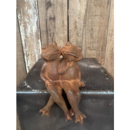 Gusseisenfigur Frosch im Baum, Froschfigur, Bronzefrosch, Bronzetierfigur