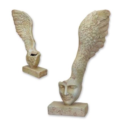 Kunststeinpflanzer - Kopf mit Engelflügel - Höhe 79 cm