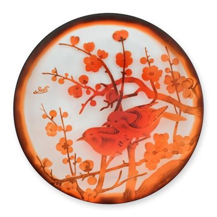 Cameoglas-Schale, Vogeldekor, rund, flach, orange, Glasschale, Obstschale, Dekoschale, Schüssel, A CAMEO GLASS SHALLOW BOWL 'SPARROWS'