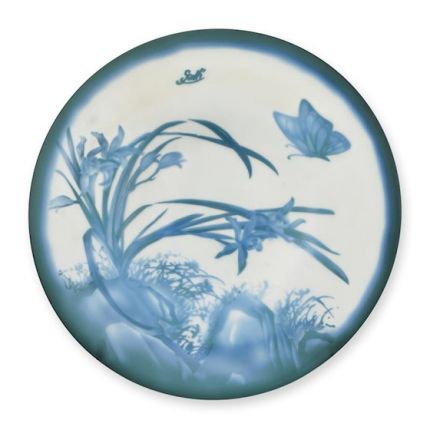 Cameoglas-Schale, Blumendekor, rund, flach, blau, Glasschale, Obstschale, Dekoschale, Schüssel, A CAMEO GLASS SHALLOW BOWL 'DAFFODIL'