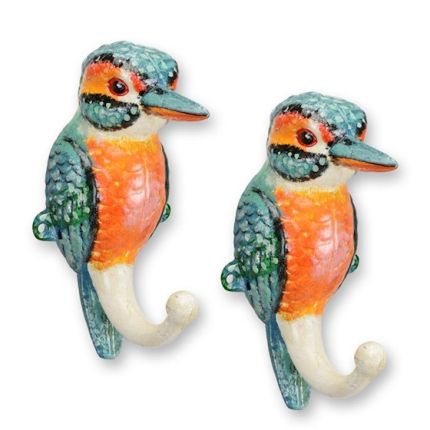 2er-Set Wandhaken farbige Vögel - Höhe 15,4 cm