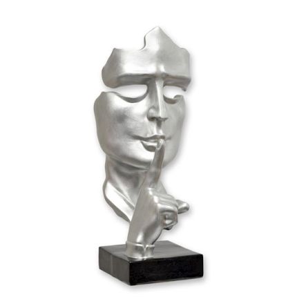 Dekofigur Maske "Speak No Evil" - H. 42 cm - silberfarben - Polyresin