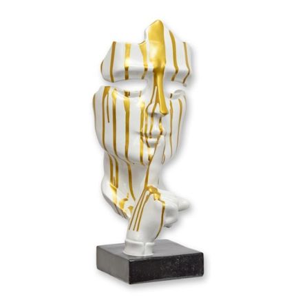 Polyresinfigur Maske "Speak No Evil" - H. 42 cm - weiß, Drip-Painting 