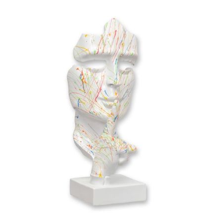Dekofigur Maske "Speak No Evil" - H. 42 cm - weiß, Splash-Design - Polyresin