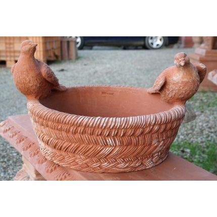 Impruneta Terracotta, Cestino con piccioni, Blumenschale, Terracottaschale, verziert, rund