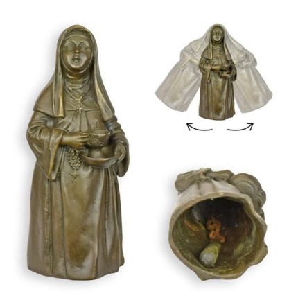 Figürliche Bronze-Tischglocke Nonne, A BRONZE FIGURAL TABLE BELL OF A NON