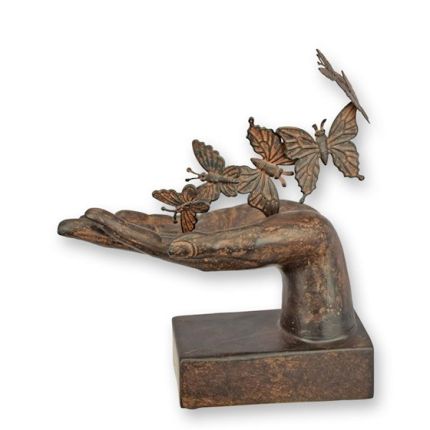 Polyresinfigur Hand mit Schmetterlingen - H. 24 cm - Kunstfigur