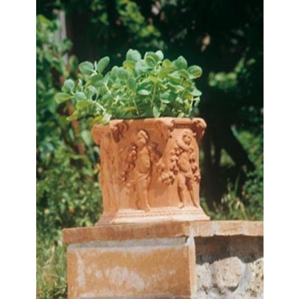 Impruneta Terracotta, Esagona ornato c. putti, Engel, Blumentopf, Pflanzgefäß