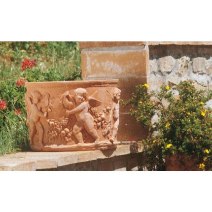 Impruneta Terracotta, Cilindro c. putti, Zylinder, Blumentopf, Pflanzgefäß