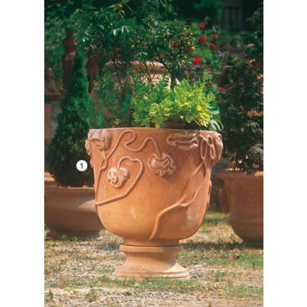 Impruneta Terracotta, Vaso liberty, modernes Pflanzgefäß, verziertes Gefäß